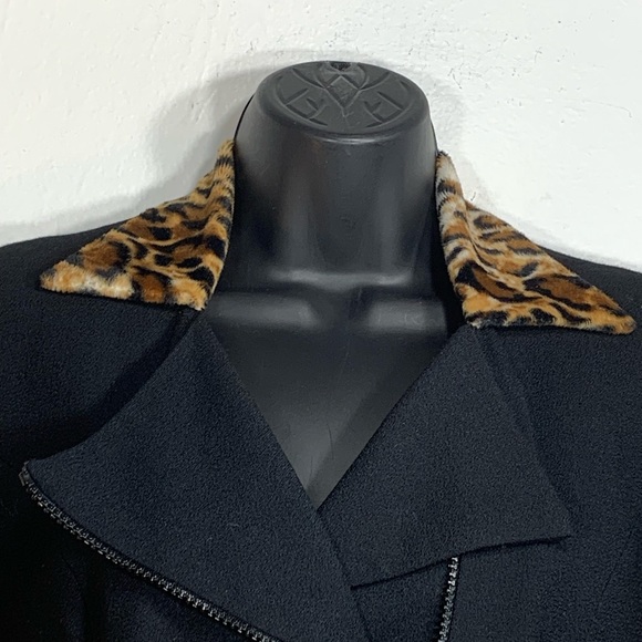 Black Wool Jacket leopard collar size 6 Vintage - Picture 6 of 9